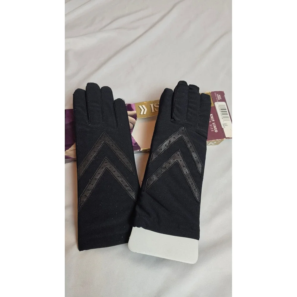 Isotoner Stretch Classics Gloves Black Vintage 90s NOS NIB Knit Lined A24813 XL